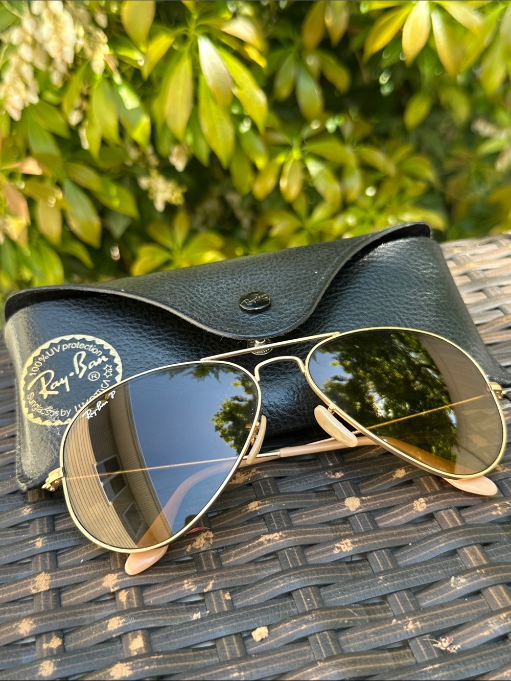 Ray-Ban Gold Frame Aviator Sunglasses with Brown Gradient Polarized Lenses